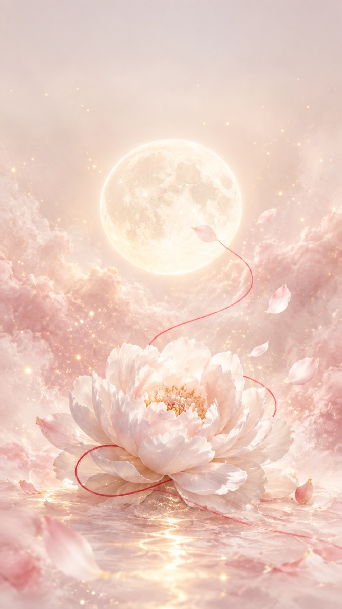 満月と白い花のお守り画像